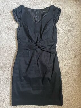 Elegant White House Black Market Black Twist-Waist Mini Dress